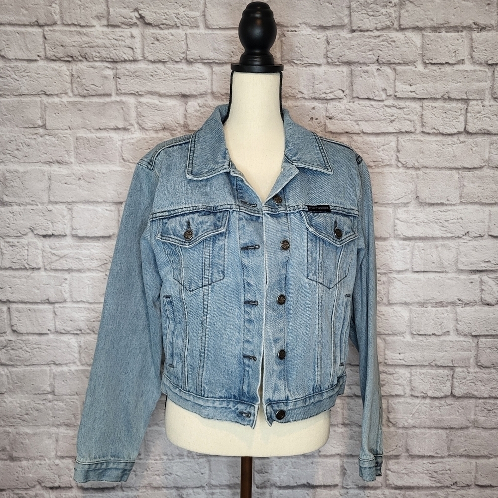 Harley-Davidson Jacket Light Wash Denim  Embroidered Logo Classic Style Size M - Picture 3 of 10